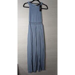NEW Lulus Blue Halter Maxi Dress M Boho Crochet Open Back Festival Summer Beach